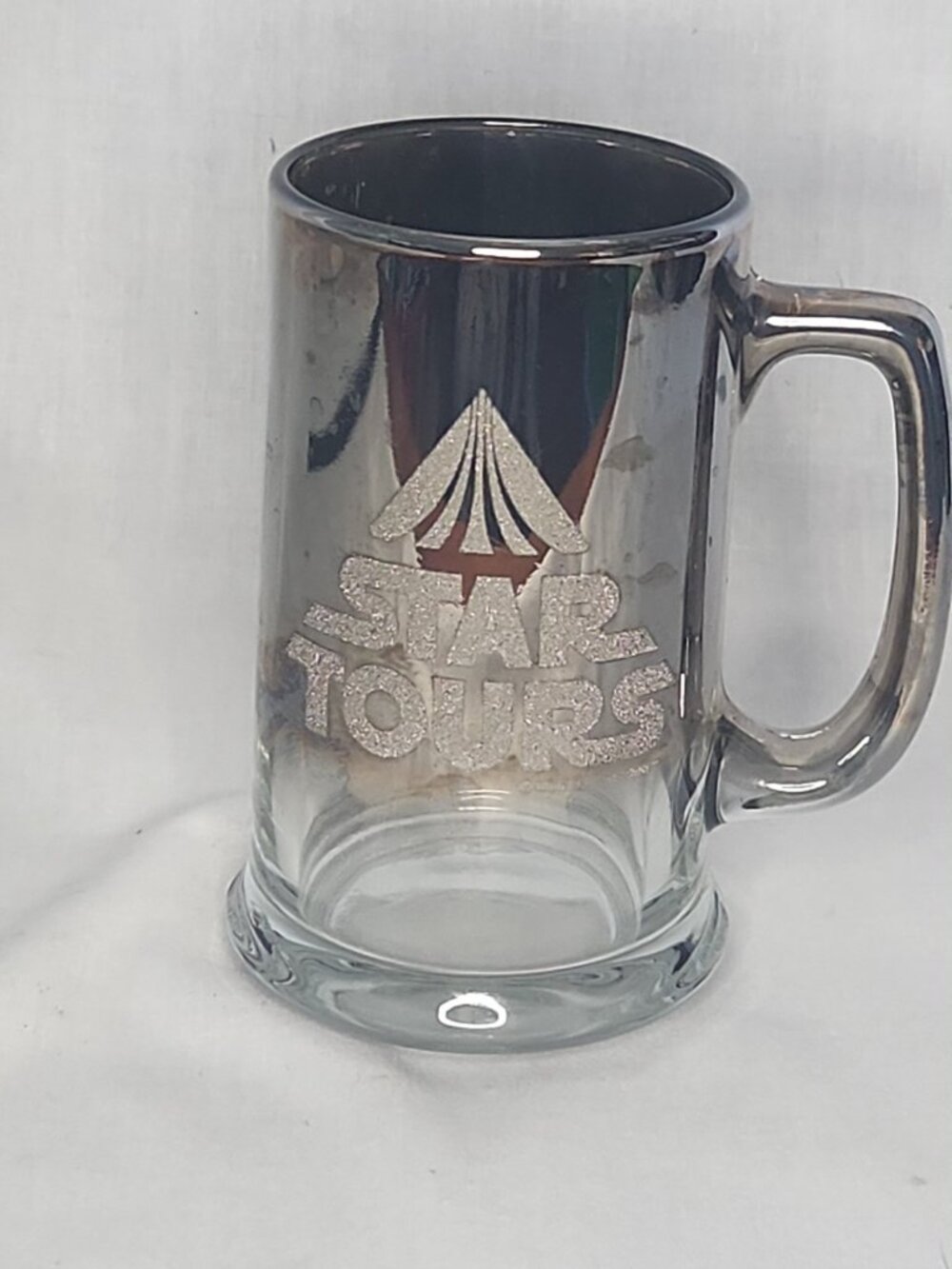 VTG 1986 Disney Star Tours Star Wars Mirrored Glass Beer Mug Stein